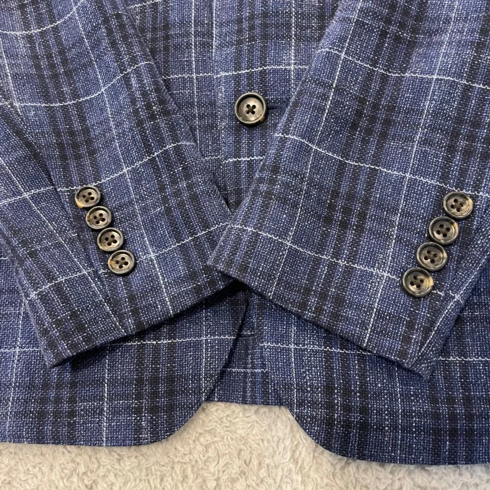 Bonobos Jetsetter Wool Linen Blazer Mens‎ 38S Glen Plaid Slim Fit Unconstructed
